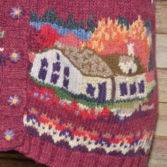 Vintage Heirloom Collectibles Size M Button Up Cardigan Vest Sweater Fall Scene - Picture 6 of 14